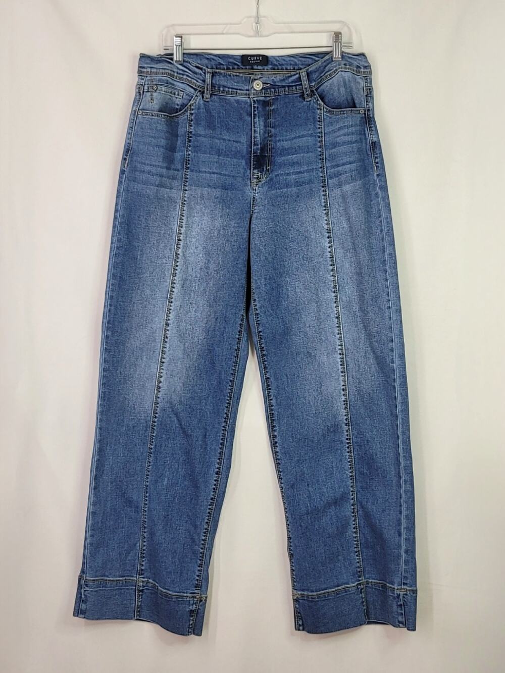 Retro CURVE APPEAL High-Rise Front Seam Medium Wash Blue Denim Jeans Size 14 - Picture 1 of 7